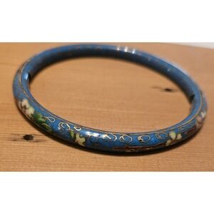 Vintage Teal-Blue/Gold/Pink/Green Cloisonne Bangle Bracelet Asian Flowers‎